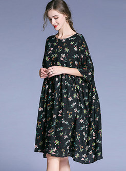 Black Floral Print Plus Size Shift Dress